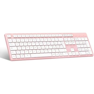 LeadsaiL Draadloos toetsenbord, volledig formaat, Italiaanse QWERTY-lay-out, ergonomische USB-lay-out, 2,4 GHz met cijferblok voor pc, laptop, Mac OS, MacBook Pro/Air, Windows-roze en wit LeadsaiL Draadloos toetsenbord, volledig formaat, Italiaanse QWERTY-lay-out, ergonomische USB-lay-out, 2,4 GHz met cijferblok voor pc, laptop, Mac OS, MacBook Pro/Air, Windows-roze en wit