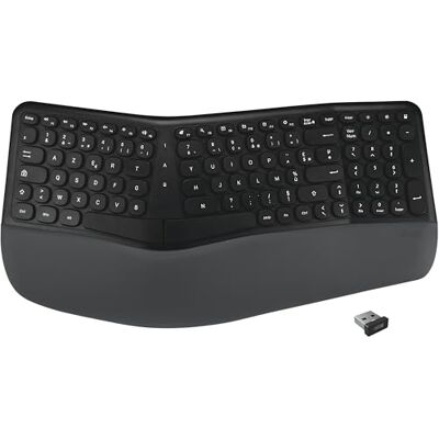APM Ergonomisch draadloos toetsenbord, 2,4 GHz ontvanger, geïntegreerde polssteun, Frans AZERTY-toetsenbord, tweedelig design, compatibel met pc, Mac, laptop, 100043 APM Ergonomisch draadloos toetsenbord, 2,4 GHz ontvanger, geïntegreerde polssteun, Frans AZERTY-toetsenbord, tweedelig design, compatibel met pc, Mac, laptop, 100043