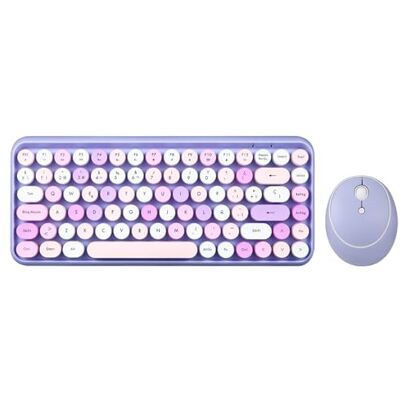 Perixx PERIDUO-713PP ES Set de ratón y Mini teclado inalámbrico 2.4 GHz, Teclas redondas Estilo Retro, voor PC en Tablet, Morado Pastel, Español QWERTY Perixx PERIDUO-713PP ES Set de ratón y Mini teclado inalámbrico 2.4 GHz, Teclas redondas Estilo Retro, voor PC en Tablet, Morado Pastel, Español QWERTY
