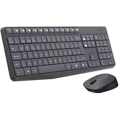 Logitech MK235 Draadloos Toetsenbord- en Muiscombinatie voor Windows, Spaans QWERTY indeling Grijs Logitech MK235 Draadloos Toetsenbord- en Muiscombinatie voor Windows, Spaans QWERTY indeling Grijs