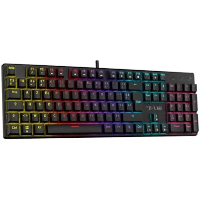 THE G-LAB Keyz Radium Gaming-toetsenbord, bekabeld, AZERTY, mechanisch toetsenbord, lineaire rode schakelaars, anti-ghosting, 26 toetsen, regenboog-achtergrondverlichting, 20 modi, compatibel met pc THE G-LAB Keyz Radium Gaming-toetsenbord, bekabeld, AZERTY, mechanisch toetsenbord, lineaire rode schakelaars, anti-ghosting, 26 toetsen, regenboog-achtergrondverlichting, 20 modi, compatibel met pc