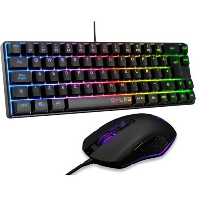 THE G-LAB Combo Hydrogen QWERTY ES gaming-toetsenbord en muis, zwart Gaming-toetsenbord 60% + RGB-gaming-muis, compact formaat, wit, compatibel met PC/PS4/PS5 THE G-LAB Combo Hydrogen QWERTY ES gaming-toetsenbord en muis, zwart Gaming-toetsenbord 60% + RGB-gaming-muis, compact formaat, wit, compatibel met PC/PS4/PS5