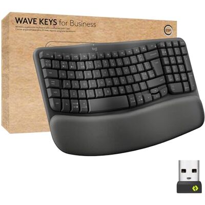 Logitech Wave-toetsen voor bedrijven, draadloos ergonomisch toetsenbord met gewatteerde palmsteun grafiet, QWERTY Italiaanse lay-out Logitech Wave-toetsen voor bedrijven, draadloos ergonomisch toetsenbord met gewatteerde palmsteun grafiet, QWERTY Italiaanse lay-out