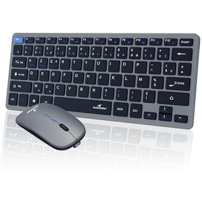 Bluestork Mini V2 Oplaadbaar Draadloos Toetsenbord Draadloos Toetsenbord AZERTY FR & Muis 1600 DPI Dubbele Verbinding: 2.4 GHz & Bluetooth Batterijduur 80H Windows/Android/iOS Bluestork Mini V2 Oplaadbaar Draadloos Toetsenbord Draadloos Toetsenbord AZERTY FR & Muis 1600 DPI Dubbele Verbinding: 2.4 GHz & Bluetooth Batterijduur 80H Windows/Android/iOS