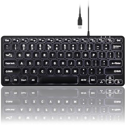 Perixx PERIBOARD-332 Bedraad USB-toetsenbord met achtergrondverlichting Mini 11,22 x 4,57 x 0,83 inch slanke schaartoetsen met groot lettertype wit verlicht LED Amerikaans Engels.. Perixx PERIBOARD-332 Bedraad USB-toetsenbord met achtergrondverlichting Mini 11,22 x 4,57 x 0,83 inch slanke schaartoetsen met groot lettertype wit verlicht LED Amerikaans Engels..