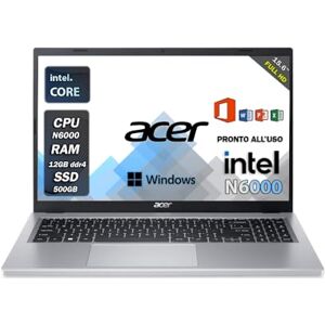 Acer Notebook Laptop Display 15,6 inch N4020 tot 2,80 GHz, RAM 8 GB Ddr4 SSd NVMe 256 GB, draagbare pc, Hdmi, Wi-Fi, Bluetooth, Windows 11 Profi