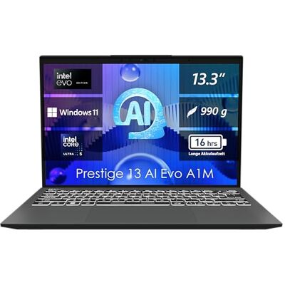 MSI Prestige 13 AI Evo Business laptop, 33,7 cm (13,3 inch) OLED, Intel Core Ultra 5, 16 GB LPDDR5 RAM, 512 GB SSD, Intel® Arc™ graphics, Windows 11 Home, QWERTZ toetsenbord, Stellar Gray, A1MG-072 MSI Prestige 13 AI Evo Business laptop, 33,7 cm (13,3 inch) OLED, Intel Core Ultra 5, 16 GB LPDDR5 RAM, 512 GB SSD, Intel® Arc™ graphics, Windows 11 Home, QWERTZ toetsenbord, Stellar Gray, A1MG-072