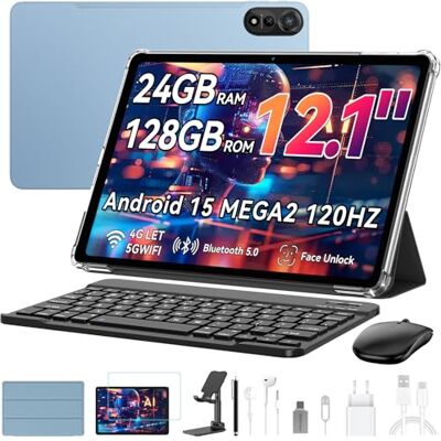 Blackview Mega2 Tablet 12 inch Android 15 tablets, 24 GB RAM + 128 GB ROM, 120HZ 2K FHD gaming tablet met toetsenbord, muis, pen, hoofdtelefoon, 4G LTE+5G WiFi, 9000 mAh, WideVine L1, Dual Camera Blackview Mega2 Tablet 12 inch Android 15 tablets, 24 GB RAM + 128 GB ROM, 120HZ 2K FHD gaming tablet met toetsenbord, muis, pen, hoofdtelefoon, 4G LTE+5G WiFi, 9000 mAh, WideVine L1, Dual Camera