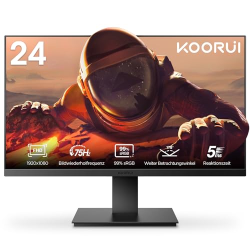 KOORUI 24-inch monitor, IPS-computermonitoren, 75Hz, 5ms, 16:9 Full HD (1920 x 1080), HDMI/VGA, VESA-montage, blauw licht, 99% SRGB, oogverzorging