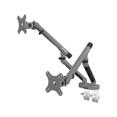 Digitus dubbele monitorbeugel – twee monitoren – tot 35 inch – mechanische veer – draagvermogen 10 kg – voor platte en gebogen schermen – VESA 75x75, 100x100 – tafelklem – Design-serie – grijs Digitus dubbele monitorbeugel – twee monitoren – tot 35 inch – mechanische veer – draagvermogen 10 kg – voor platte en gebogen schermen – VESA 75x75, 100x100 – tafelklem – Design-serie – grijs