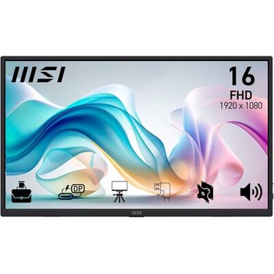 MSI Pro MP165 E6 draagbaar display 15,6 inch Full HD – IPS-paneel 1920 x 1080, 60 Hz, 4 ms, luidsprekers en geïntegreerde microfoon, HDMI 2.0b, USB Type-C (PD 15W), VESA-compatibel, zwart MSI Pro MP165 E6 draagbaar display 15,6 inch Full HD – IPS-paneel 1920 x 1080, 60 Hz, 4 ms, luidsprekers en geïntegreerde microfoon, HDMI 2.0b, USB Type-C (PD 15W), VESA-compatibel, zwart