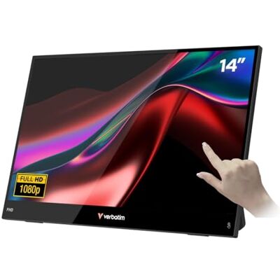 Verbatim Draagbare touchscreen-monitor, 35,6 cm (14 inch) full-HD-scherm, draagbare monitor voor laptop, tablet, smartphone, PS5 of Nintendo Switch met USB-A, USB-C en HDMI-aansluiting, zwart Verbatim Draagbare touchscreen-monitor, 35,6 cm (14 inch) full-HD-scherm, draagbare monitor voor laptop, tablet, smartphone, PS5 of Nintendo Switch met USB-A, USB-C en HDMI-aansluiting, zwart