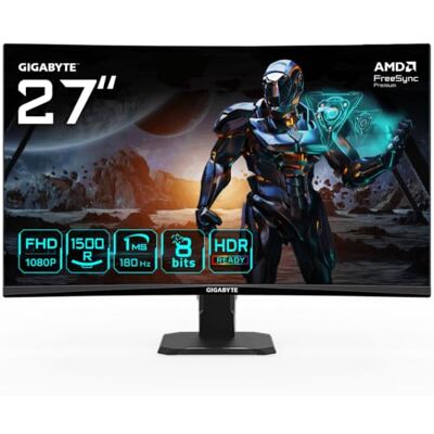 Gigabyte GS27FC 27" FHD Curved Gaming Monitor 1920 x 1080, 180Hz, 1.250 cd/m², FreeSync Premium, HDR Ready, HDMI 2.0, Displayport 1.4 Gigabyte GS27FC 27" FHD Curved Gaming Monitor 1920 x 1080, 180Hz, 1.250 cd/m², FreeSync Premium, HDR Ready, HDMI 2.0, Displayport 1.4
