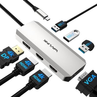 WAVLINK USB-C docking station voor vier monitoren, HDMI dockingstation met twee HDMI, DP, VGA en USB2.0-poorten voor Lenovo, HP, Dell, Windows systeemcomputer WAVLINK USB-C docking station voor vier monitoren, HDMI dockingstation met twee HDMI, DP, VGA en USB2.0-poorten voor Lenovo, HP, Dell, Windows systeemcomputer