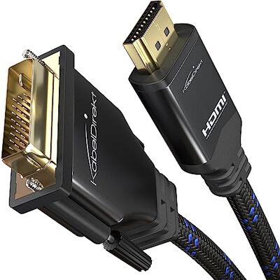 KabelDirekt – HDMI DVI adapterkabel – 0,5m, nylon Bi-directioneel monitor kabel, DVI-D 24+1/High Speed, HDMI-apparaten met monitors aansluiten, Full HD/1080, nylon KabelDirekt – HDMI DVI adapterkabel – 0,5m, nylon Bi-directioneel monitor kabel, DVI-D 24+1/High Speed, HDMI-apparaten met monitors aansluiten, Full HD/1080, nylon