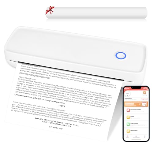 GuKKK Mobiele A4 mini-printer, A4 draagbare thermische printer, kleine Bluetooth thermische printer, ondersteunt A4 thermisch papier in 210 x 297 mm, thermische print voor onderweg en thuis,