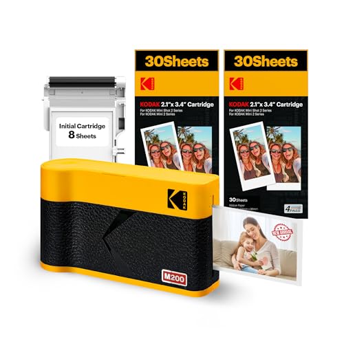 Kodak Mini 2 ERA 4PASS mobiele fotoprinter (5,3 x 8,6 cm) (geel, fotoprinter + pakket met 68 vellen)