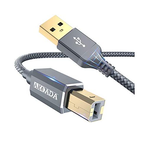 AkoaDa USB-printerkabel 6 m, scannerkabel USB A naar USB B 2.0 printerkabel voor HP, Canon, Dell, Epson, Lexmark, Xerox, Brother, Samsung enz.