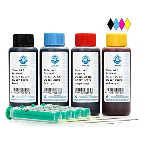 Octopus 4x 100 ml Pure Ink printerinkt compatibel voor Brother LC-223, LC-225, LC-227, LC-229 printercartridges, DCP-J 4120 DW, MFC-J 4420 DW, J 4425 DW, 5320 DW, J 5600, J 5620 DW, o.a. (No OEM)