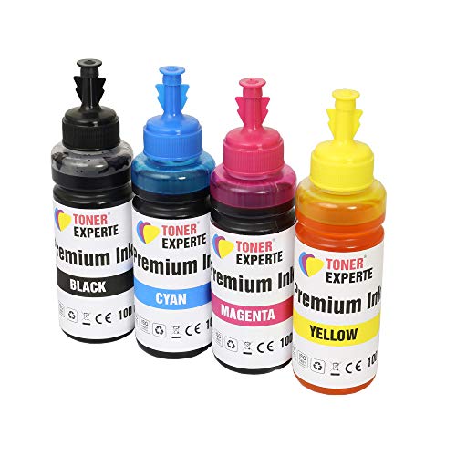 TONER EXPERTE ® 4 x 100 ml fles inkt (1 SET) Navulbare Inktcartridges Compatibel met EPSON LEXMARK DELL RICOH Universeel CISS Systeem en Inktpatronen   Hoge Capaciteit