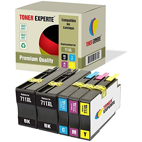 TONER EXPERTE ® Set van 5 Inktpatronen Compatibel met 711XL 711 XL voor DesignJet T120, T520 (2 Zwart, Cyaan, Magenta, Geel)