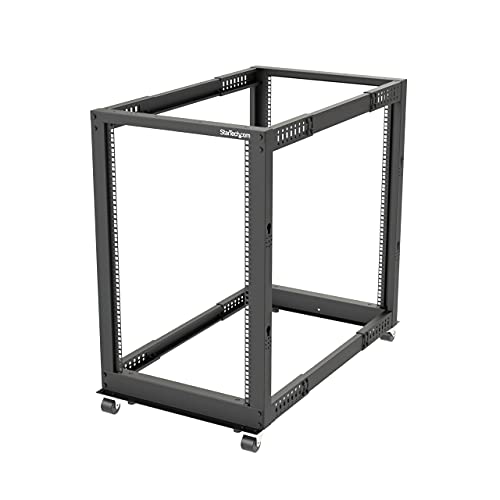 StarTech.com 4-Post 18U Mobiel Open Frame Server Rack, 19" Patchkast met Wielen en 4 Stijlen, Open Serverkast met Verstelbare Diepte voor Computer / AV / Netwerk Apparatuur (4POSTRACK18U)