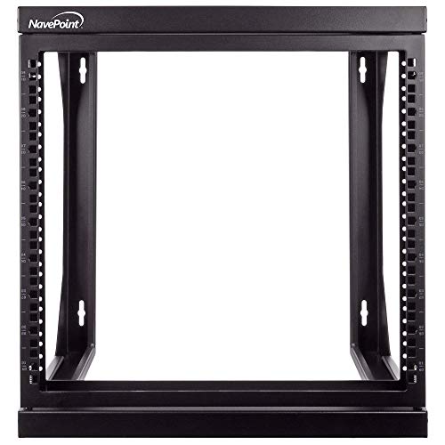 NavePoint 9U Open-Frame Server Rack voor 19" IT-netwerkapparatuur & A/V-apparaten vrijstaand of wandmontage met 180 graden poortschommel, zwart