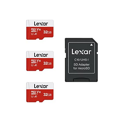 Lexar Micro-SD-kaart 32 GB, 3-pack, geheugenkaart Micro SD met SD-adapter, tot 100 MB/s leessnelheid, UHS-I, U1, A1, V10, C10, microSDHC geheugenkaart