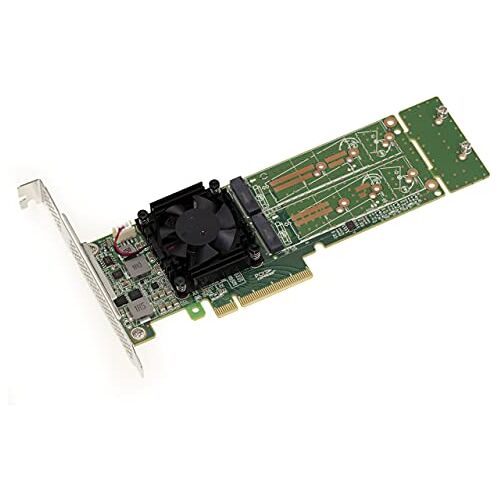 KALEA-INFORMATIQUE 8X PCIe 3.0 controllerkaart voor 2 M.2 NVMe M Key (M2 NGFF). CHIPSET PLX PEX 8747-32GB voor elke SSD, 64G totaal. High en Low Profile.