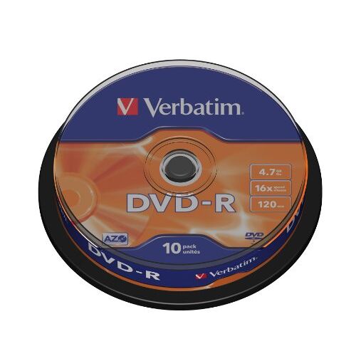 Verbatim 43521" DVD-R AZO 4,7 GB Spindel. 10 Stuk Spindel.