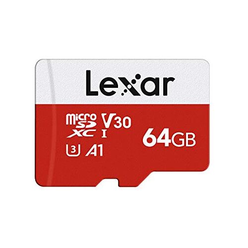 Lexar Micro-SD-kaart 64 GB, geheugenkaart Micro SD met SD-adapter, tot 100 MB/s leessnelheid, UHS-I, U3, A1, V30, C10, 4K UHD microSDXC geheugenkaart