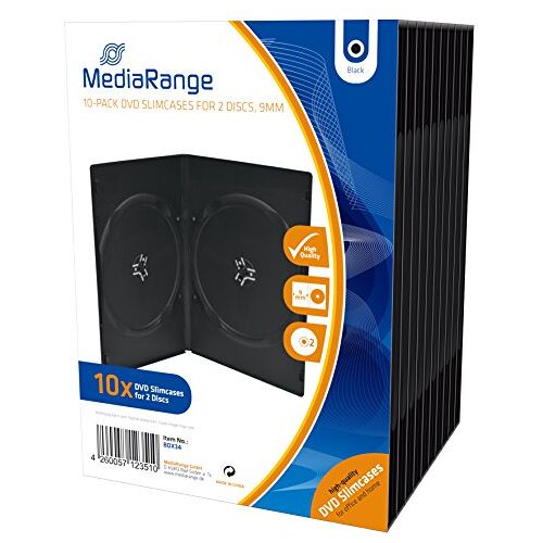 MediaRange Lege DVD-hoes, smal, voor 2 discs, 9 mm, zwart, 10 stuks