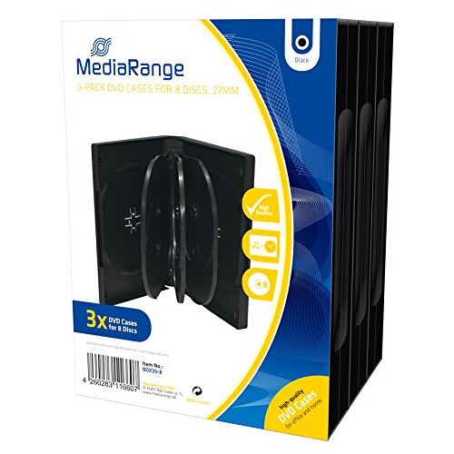 MediaRange Lege DVD-hoes voor 8 discs, 27 mm, zwart, 3-pack