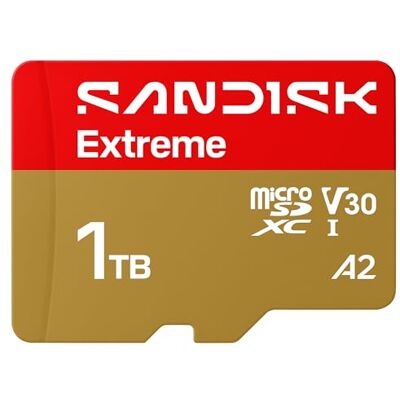 SanDisk Extreme microSDXC UHS-I-kaart + SD Adapter, 1 TB (tot 245 MB/s leessnelheid en 170 MB/s schrijfsnelheid, 5,3K video, C10, V30, U3, A2) SanDisk Extreme microSDXC UHS-I-kaart + SD Adapter, 1 TB (tot 245 MB/s leessnelheid en 170 MB/s schrijfsnelheid, 5,3K video, C10, V30, U3, A2)