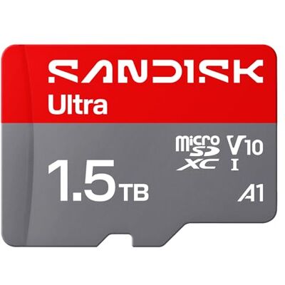 SanDisk Ultra microSDXC UHS-I-kaart + SD Adapter,1.5 TB (leessnelheid tot 195 MB/s, Full HD-video, V10, U1, C10, A1) Voor Android-smartphones en -tablets, camera’s en laptops SanDisk Ultra microSDXC UHS-I-kaart + SD Adapter,1.5 TB (leessnelheid tot 195 MB/s, Full HD-video, V10, U1, C10, A1) Voor Android-smartphones en -tablets, camera’s en laptops