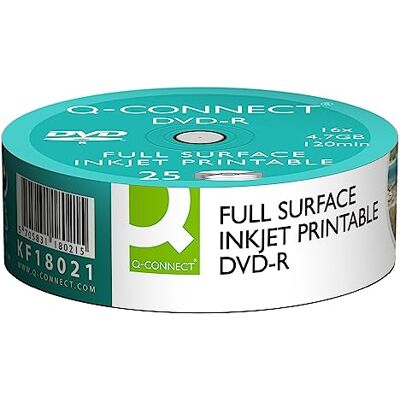 Q-Connect Q Connect 16 x 4.7 GB Inkjet Printable DVD-R Disc (Pack van 25) Q-Connect Q Connect 16 x 4.7 GB Inkjet Printable DVD-R Disc (Pack van 25)