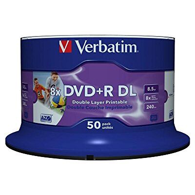 Verbatim DVD + R Double Layer 8,5 GB 8x brandsnelheid, bedrukbaar, Krasbescherming, 50 Pack Spindle Verbatim DVD + R Double Layer 8,5 GB 8x brandsnelheid, bedrukbaar, Krasbescherming, 50 Pack Spindle
