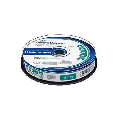 MediaRange DVD+R Double Layer 8.5Gb 240min 8-voudige schrijfsnelheid, volledig bedrukbaar, 10-delige Cakebox Set van 10 8,5 GB 8x schrijftempo cakebox inkjet bedrukbaar MediaRange DVD+R Double Layer 8.5Gb 240min 8-voudige schrijfsnelheid, volledig bedrukbaar, 10-delige Cakebox Set van 10 8,5 GB 8x schrijftempo cakebox inkjet bedrukbaar