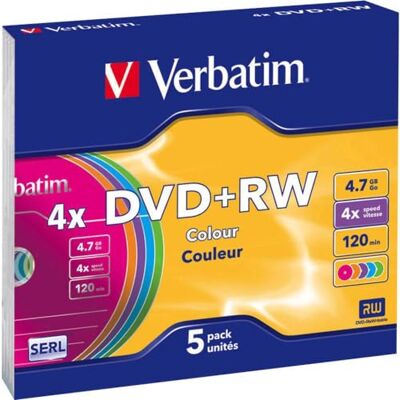 Verbatim DVD + RW 4,7 GB 4x brandsnelheid, lange levensduur, krasbescherming, 5 Pack OOP Slim Case Verbatim DVD + RW 4,7 GB 4x brandsnelheid, lange levensduur, krasbescherming, 5 Pack OOP Slim Case