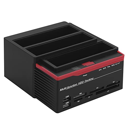 ASHATA Dockingstation voor Externe Harde Schijf, USB3.0 /IDE 2,5/3,5 Inch Dockingstation voor Harde Schijven met Drie Sleuven Offline Kloon HUB-lezer voor 2000/XP/Vista/Win/7/8