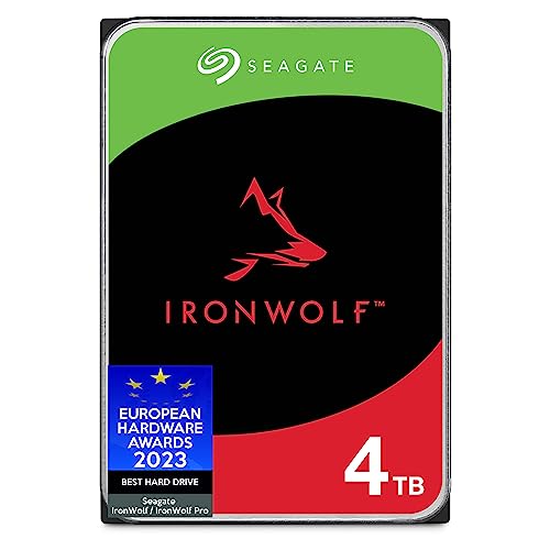 Seagate IronWolf, 4 TB, NAS, interne harde schijf, CMR, 3,5 inch, SATA, 6 Gb/s, 5400 rpm, 256 MB cache, voor RAID-netwerkopslag, 3 jaar reddingsdiensten, FFP (ST4000VNZ06)