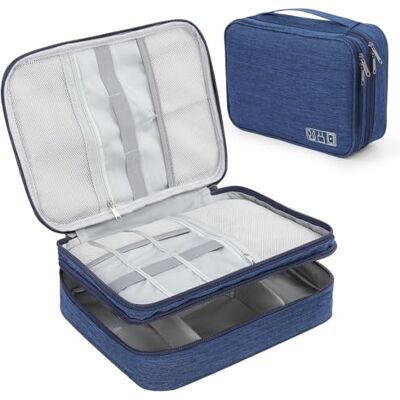 AiQInu Multifunctionele kabeltas, universele reistas, elektronische kabelbeheerkubussen voor tablet, externe harde schijf, oplader, adapter, geheugenkaarten, USB-kabel, Donkerblauw-3 lagen, AiQInu Multifunctionele kabeltas, universele reistas, elektronische kabelbeheerkubussen voor tablet, externe harde schijf, oplader, adapter, geheugenkaarten, USB-kabel, Donkerblauw-3 lagen,