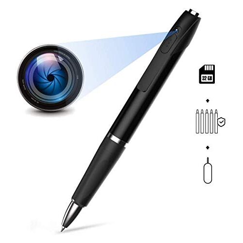 YMS Spy Camera Pen Verborgen Camera, Mini Camera 1080P Kleine Camera Body Cam Draagbare Geheime Camera met Foto maken, Gift een 32G TF-kaart en 5 Inktpen Vullingen (zwart)