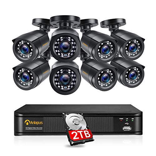 Anlapus 8CH 1080P Beveiligingscamera Set H.265+ 1080P DVR Recorder met 2TB Harde Schijf en 8X 2MP Bullet Camera Voor Buiten, 20M IR Nachtzicht