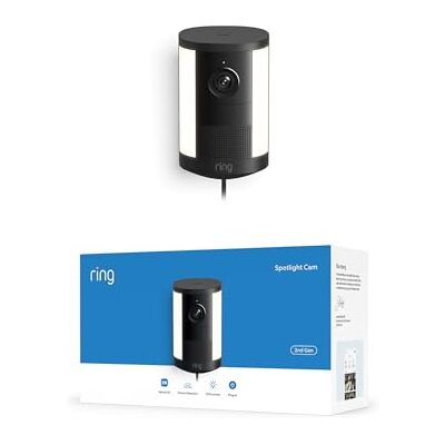 Ring Spotlight Camera 2K (nieuwste generatie) met stekkeradapter, Retinal 2K met groothoeklens, 6x verbeterde zoom, bewegingsgeactiveerde spotlights, -proefabonnement van 30 dagen, zwart Ring Spotlight Camera 2K (nieuwste generatie) met stekkeradapter, Retinal 2K met groothoeklens, 6x verbeterde zoom, bewegingsgeactiveerde spotlights, -proefabonnement van 30 dagen, zwart
