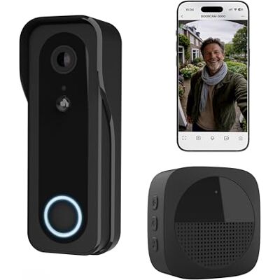 Trust Video Deurbel Camera 3MP 2K HD met Draadloze Gong, 2-Weg-Audio, Nachtzicht, Slimme Videodeurtelefoon Wi-Fi Inclusief Chime, Draadloos of Bedraad Gebruik, Waterdicht, Zwart Trust Video Deurbel Camera 3MP 2K HD met Draadloze Gong, 2-Weg-Audio, Nachtzicht, Slimme Videodeurtelefoon Wi-Fi Inclusief Chime, Draadloos of Bedraad Gebruik, Waterdicht, Zwart