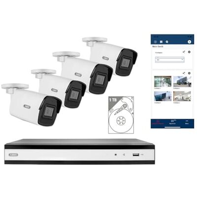 ABUS TVVR36444T Bewakingscameraset, inclusief 4 x 4 megapixel PoE-minitube-camera, 4-kanaals recorder met 1 TB harde schijf, voor personenherkenning, voertuigherkenning, opname binnen en buiten ABUS TVVR36444T Bewakingscameraset, inclusief 4 x 4 megapixel PoE-minitube-camera, 4-kanaals recorder met 1 TB harde schijf, voor personenherkenning, voertuigherkenning, opname binnen en buiten