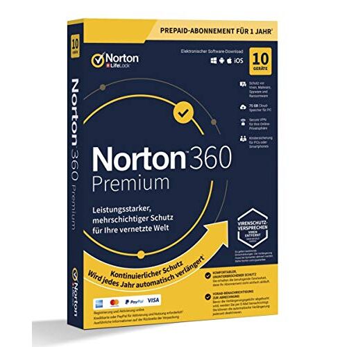 NortonLifeLock Norton 360 Premium 75 GB Cloud-Speicher 10 Devices, 1 Year ESD-Download ESD