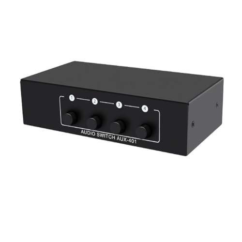 Fubdnefvo RCA AUX Audio Switcher 4 in 1 Out Stereo Audio Selector 4X1 3,5 mm Aux L/R RCA Audio Switch Box Analoge Audio Selector, B