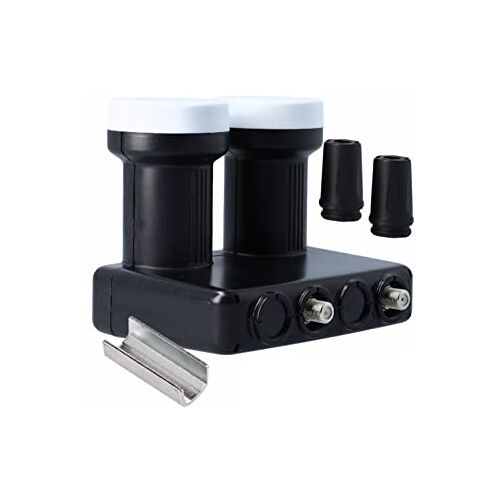 GSS Grundig Monoblock Twin LNB 2 deelnemers 2 satellieten, Astra 19.2 & Hotbird 13 Monoblock LNB voor satellietschotel, digitale HDTV 4K 8K televisie, satelliet weerbestendige behuizing + opdraaihulp